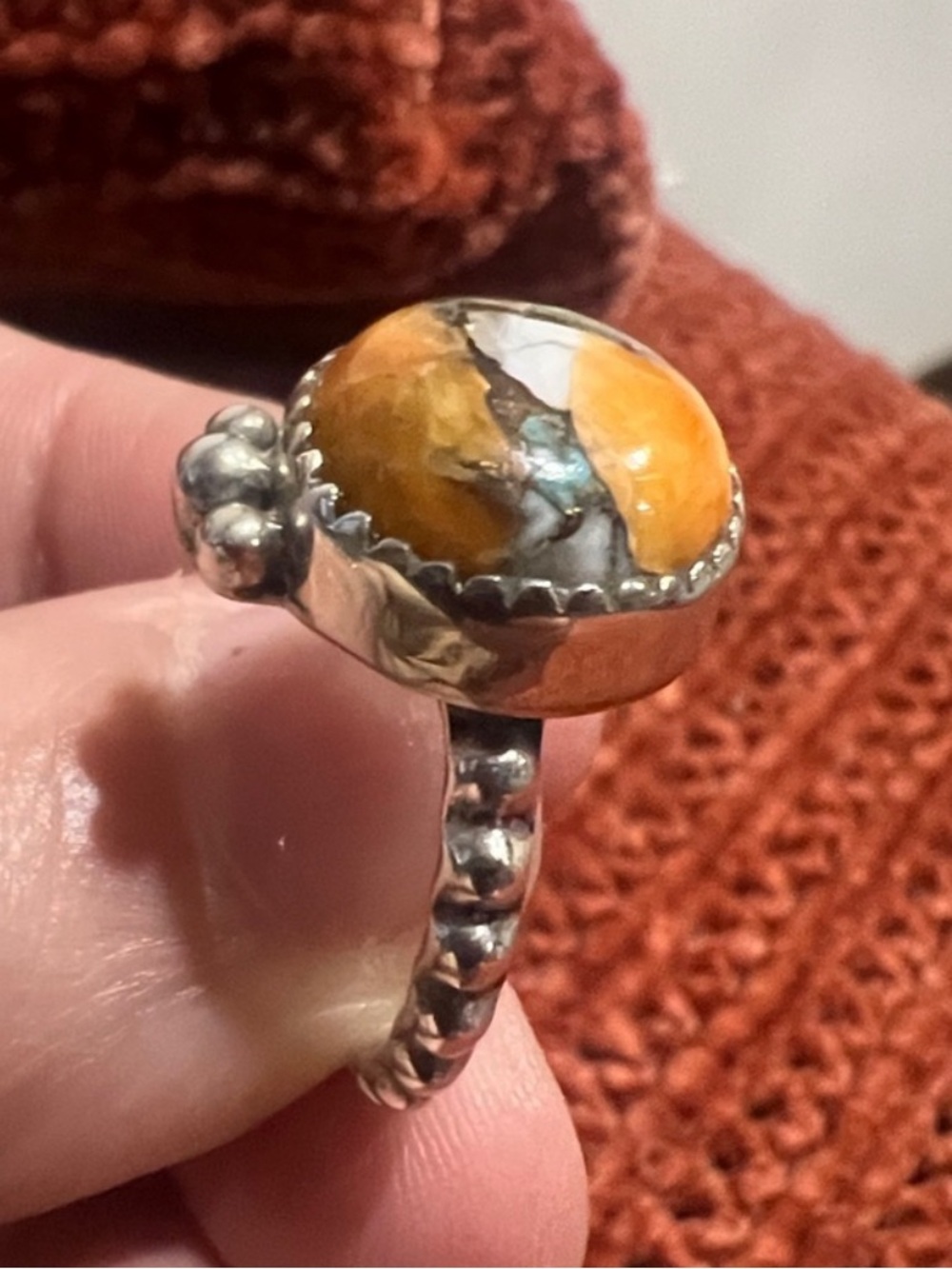 Sterling Silver Spiny Oyster Turquoise Ring Size 7